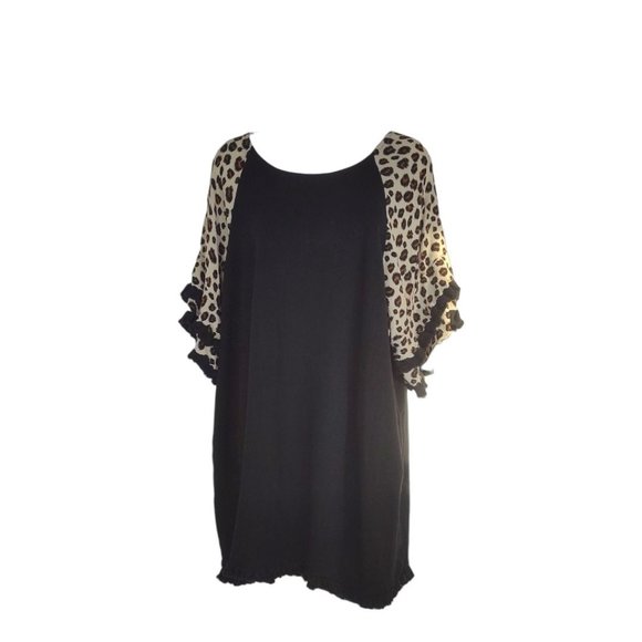 Umgee Women:s Leopard Print Black Linen Blend Tunic Dress Or Long Shirt. SZ 1XL - Picture 3 of 11